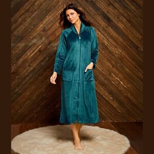 Eileen West Lux Velour Long Zip Robe Womens L/XL Housecoat Loungewear Cozy Soft